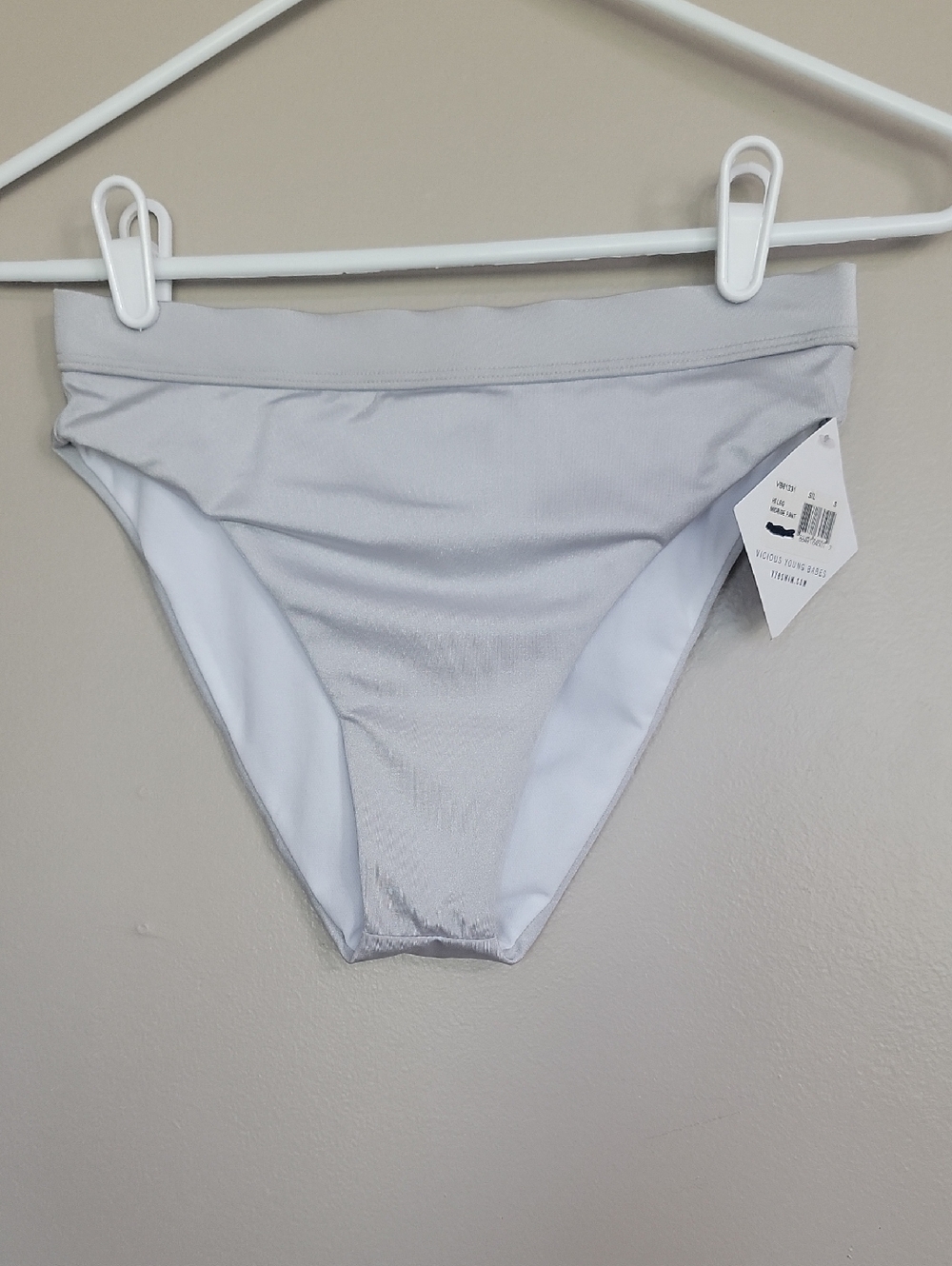 VYB Vicious Young Babes High Leg Mid Rise Silver Bikini Swimsuit Bottoms  S  NWT